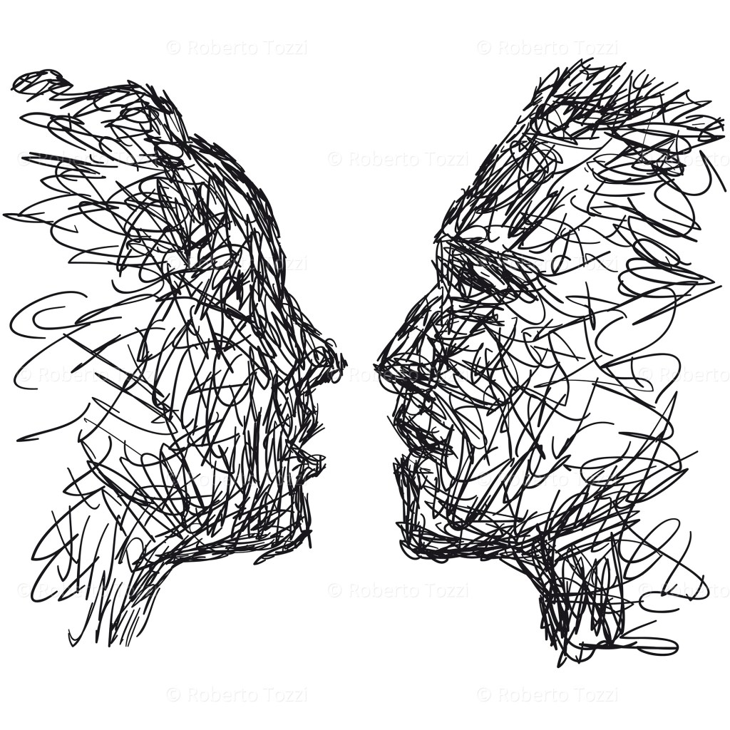 Due persone che quasi si baciano, illustrazione vettoriale.