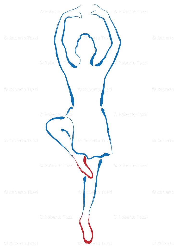 Illustrazione stilizzata di una ballerina, vettoriale.