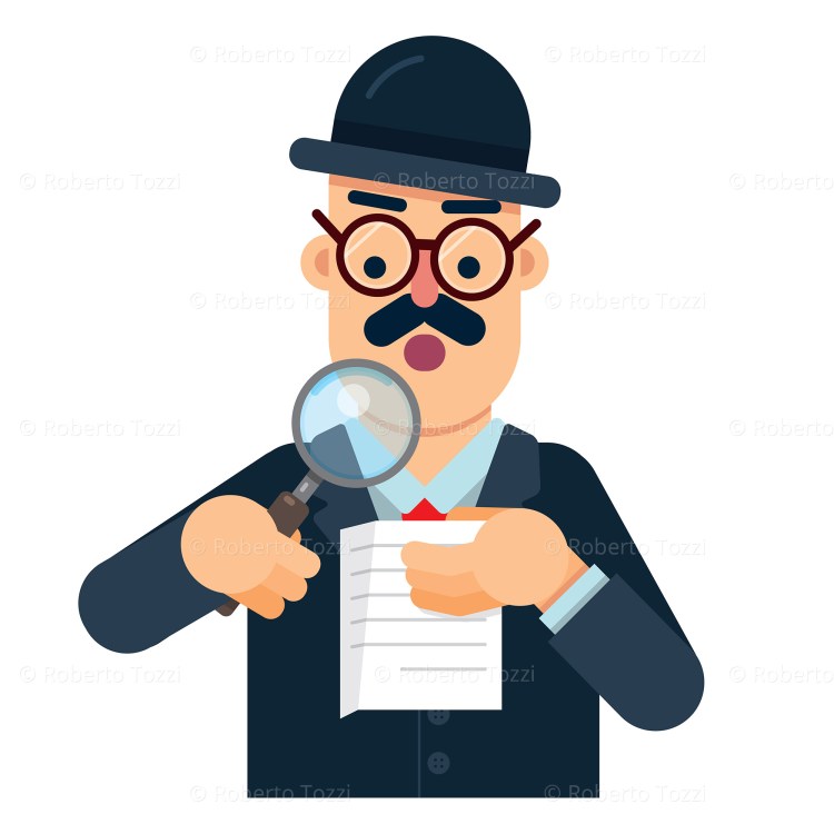 Persona delegata all'audit che analizza e ricerca, illustrazione vettoriale.