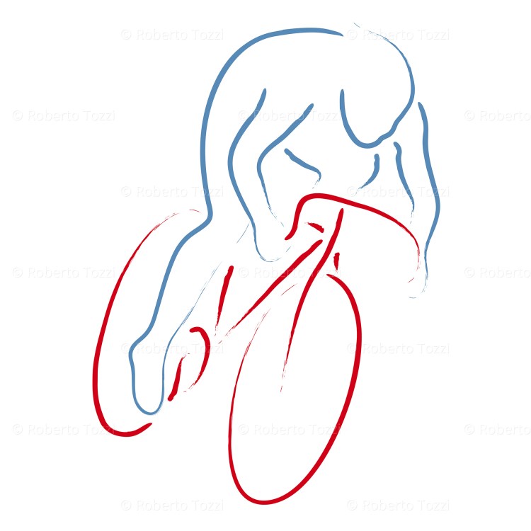 Illustrazione stilizzata di un ciclista che corre, vettoriale.