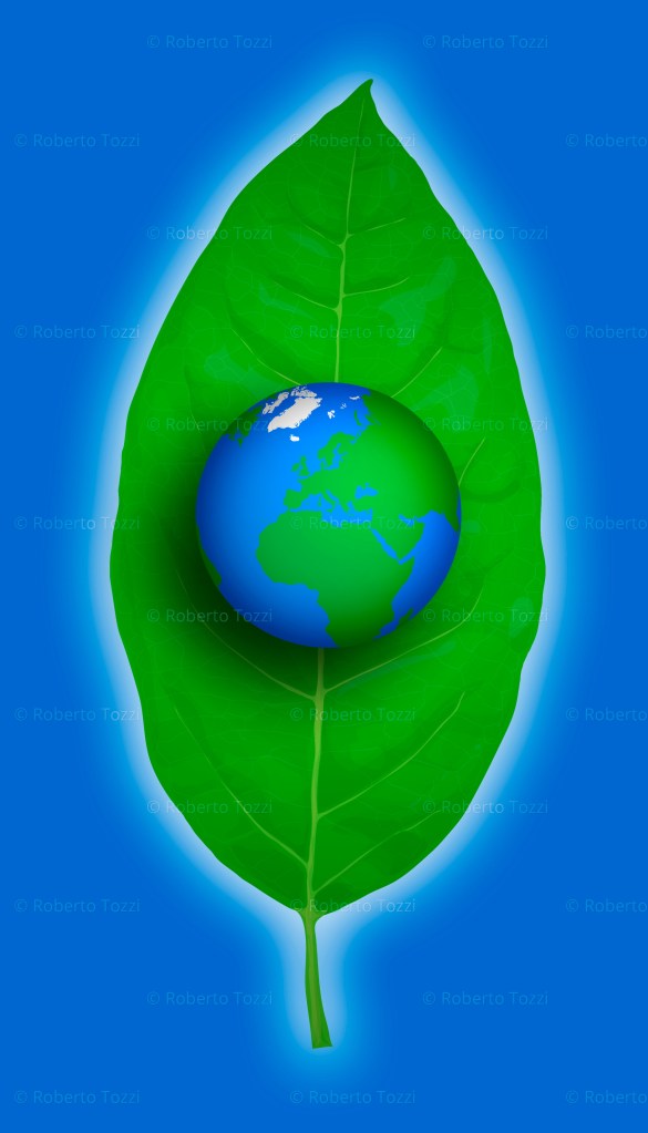 Una foglia e il mondo, dipinto digitale.