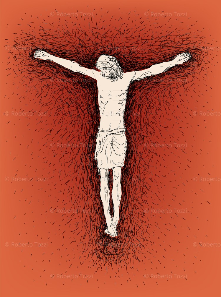 Gesù Cristo inchiodato sulla croce, illustrazione vettoriale.