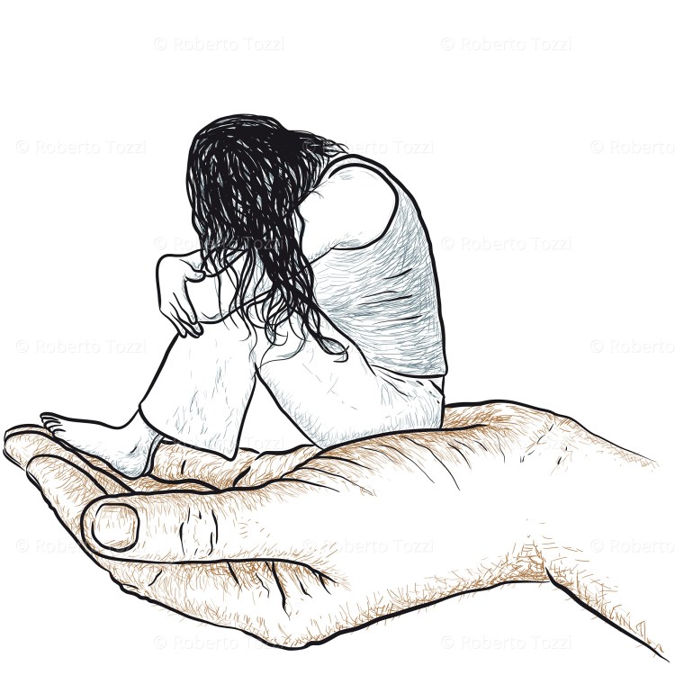 Mano che sostiene una donna, illustrazione vettoriale.