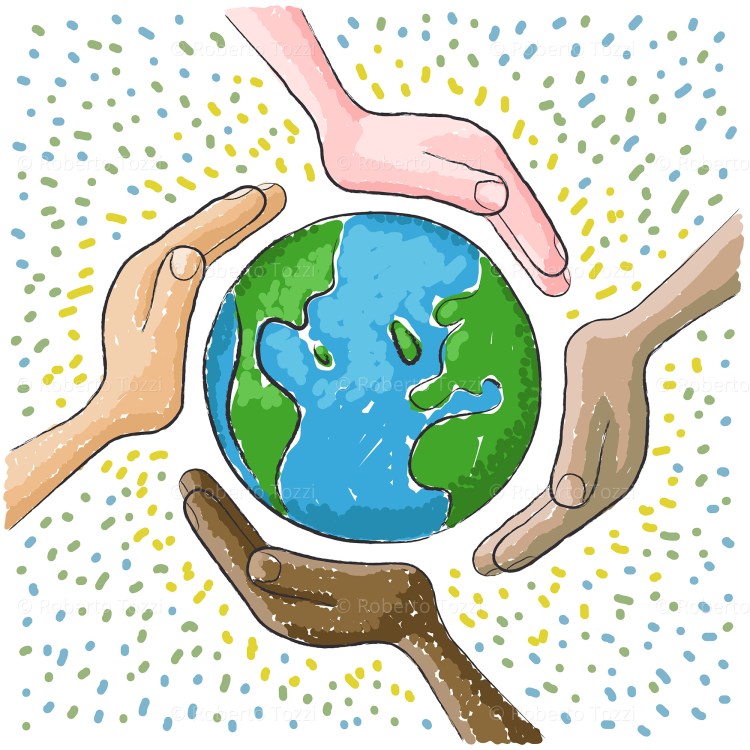 Mani intorno al mondo, illustrazione vettoriale.