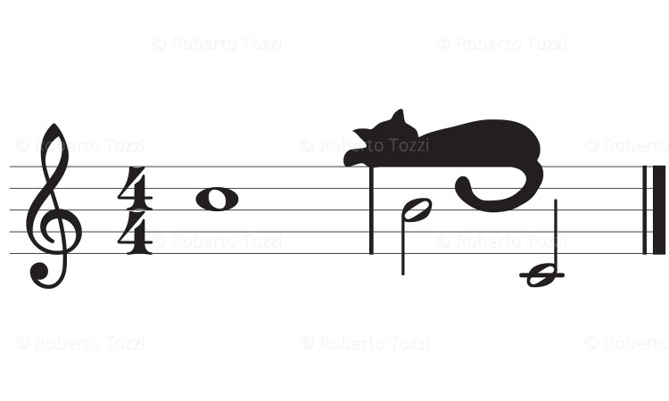 Gatto su pentagramma, vettoriale.