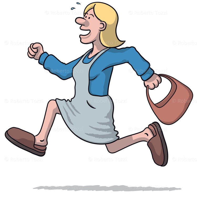 Una donna che corre affannata, vettoriale.