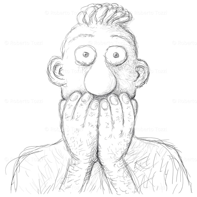 Personaggio con le mani sulla bocca, illustrazione vettoriale.